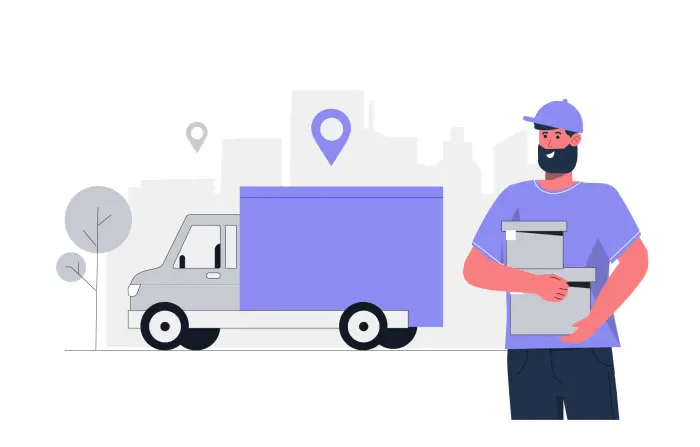 Delivery Man with Package Flat Style Illustration